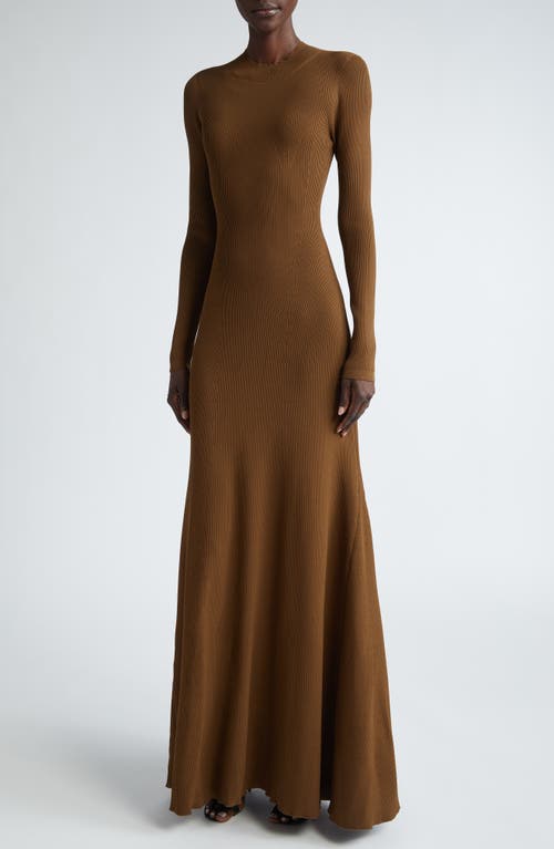 Shop Brandon Maxwell The Vanessa Long Sleeve Rib Sweater Dress In Desert Palm