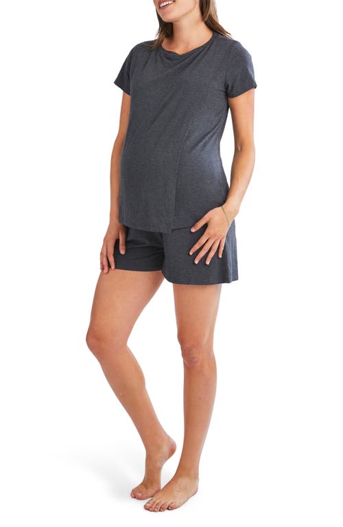 Angel Maternity Maternity/nursing Pajamas & Baby Gown In Charcoal