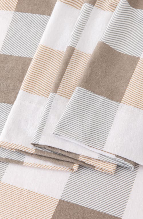 Shop Woven & Weft Turkish Cotton Printed Flannel Sheet Set In Soft Taupe/pale Grey