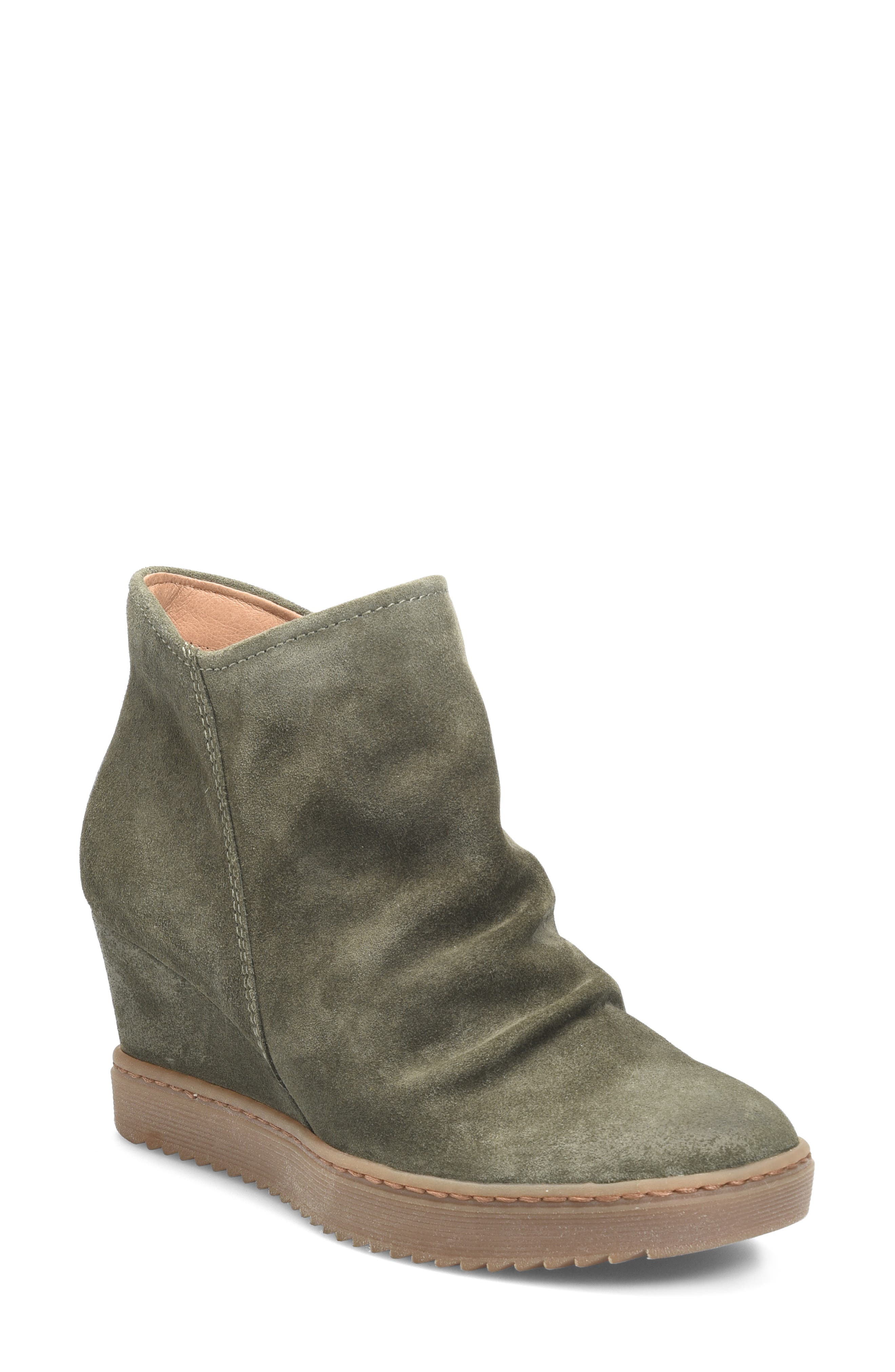 Söfft Siri Waterproof Wedge Bootie In Olive Fatigue Suede