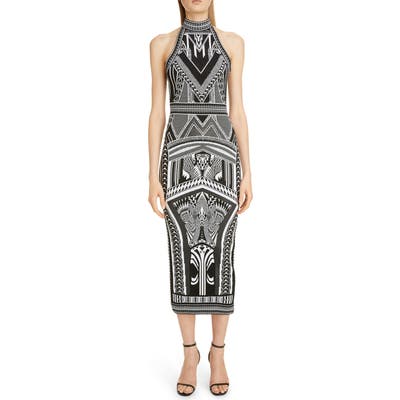 Balmain Jacquard Halter Midi Dress, 6 FR - Black