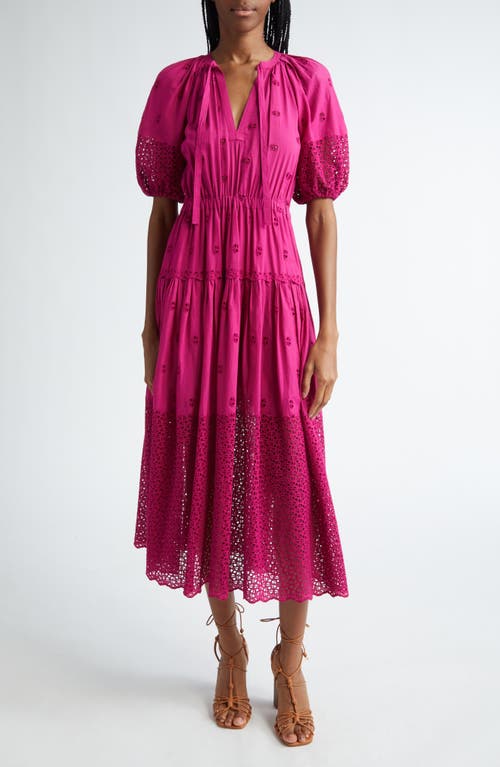 Ulla Johnson Nova Eyelet Puff Sleeve Dress Ruby at Nordstrom,