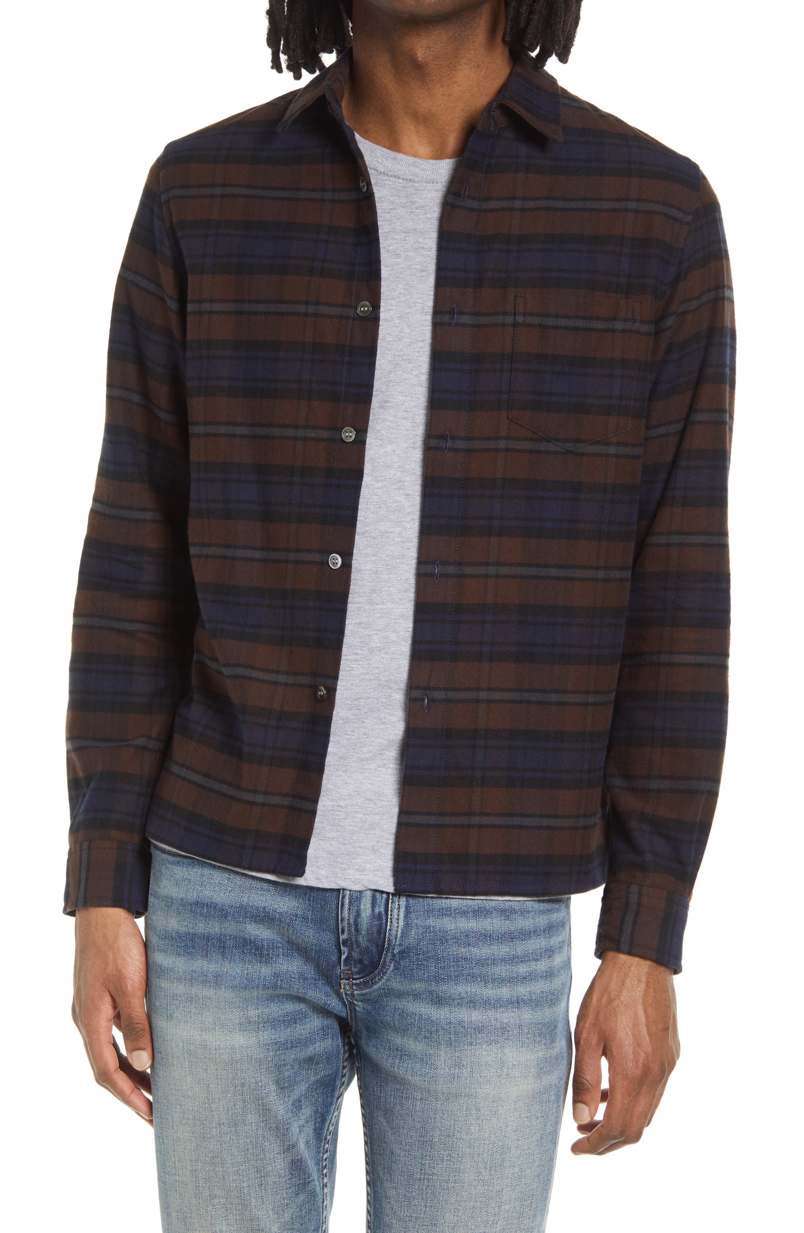 John Elliott Sly Plaid Cotton Button-Up Shirt in Ridgeway Check at Nordstrom, Size Large
