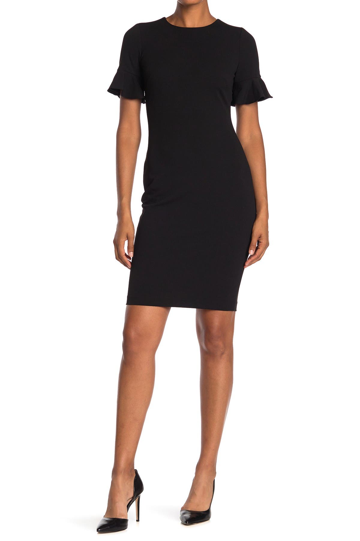 calvin klein ruffle sleeve sheath dress