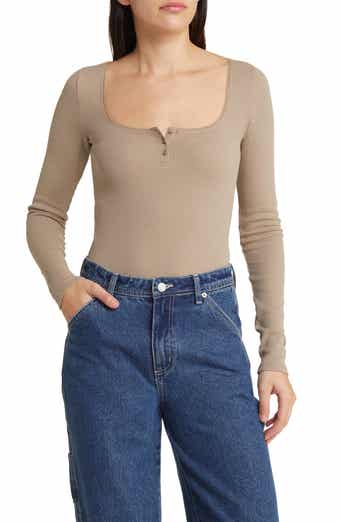 Intimately Free People Kaya Bodysuit Front Cut Out Long Sleeve