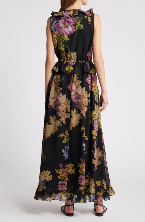 Kobi Halperin Lesley Floral-print Ruffle Maxi Dress In Black Multi