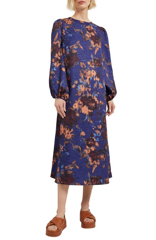 Misook Long Sleeve Woven Maxi Dress In Starry Night Blue