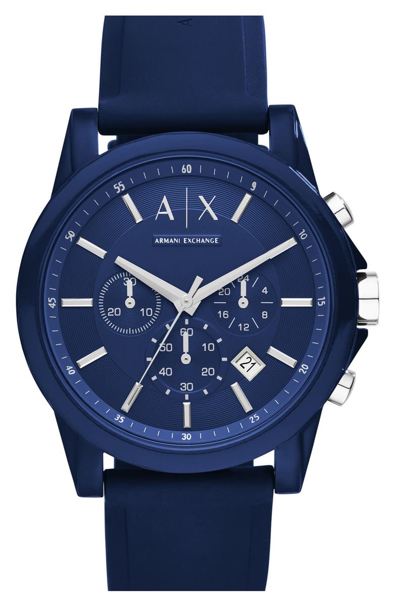 AX Armani Exchange Chronograph Silicone Strap Watch, 44mm | Nordstrom