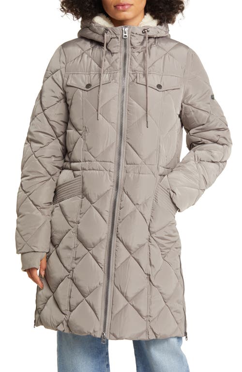 Lucky Brand Quilted Hooded Coat in Taupe at Nordstrom, Size Large