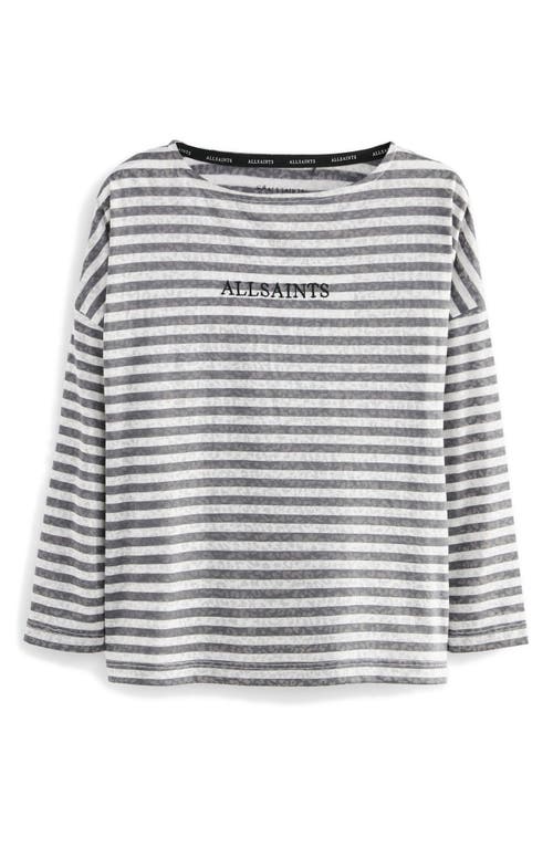 Shop Allsaints Sm By  Kids' Stripe Embroidered Oversize Long Sleeve T-shirt In White