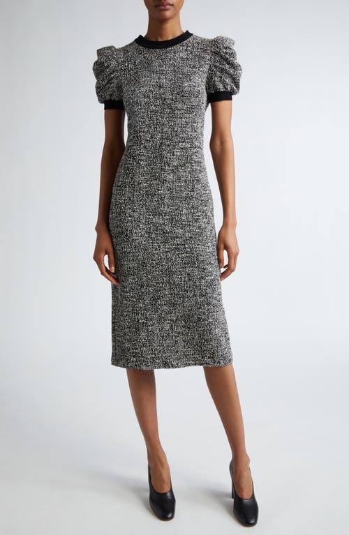 Max Mara Ieti Puff Sleeve Tweed Knit Midi Dress In Black