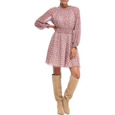 Gal Meets Glam Collection Wimberly Floral Long Sleeve Fit & Flare Dress, Pink