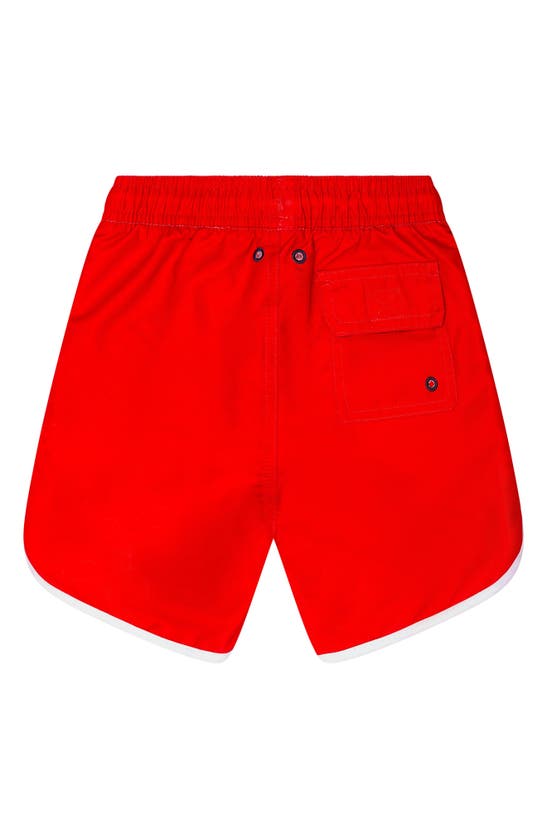 Shop Brooks Brothers Kids' Scallop Swim Trunks In Red
