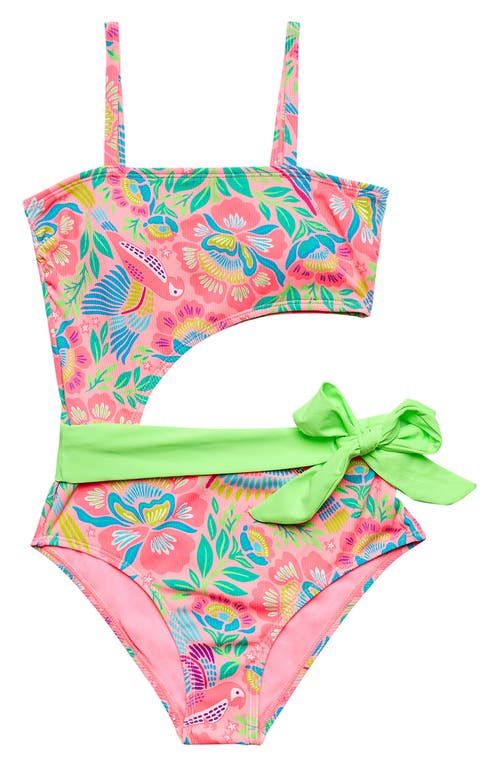 Beach Lingo Kids' Square Neck Cutout One-Piece Swimsuit Punch at Nordstrom,