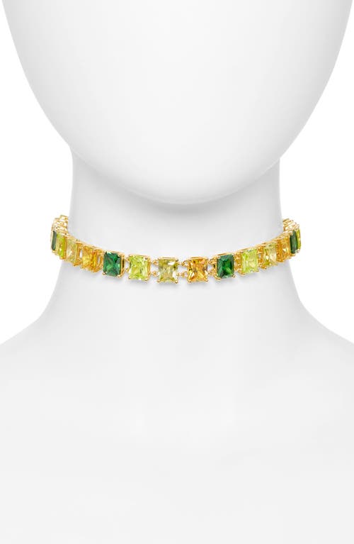 Judith Leiber Large Crystal Choker Necklace in Gold Green Ombre