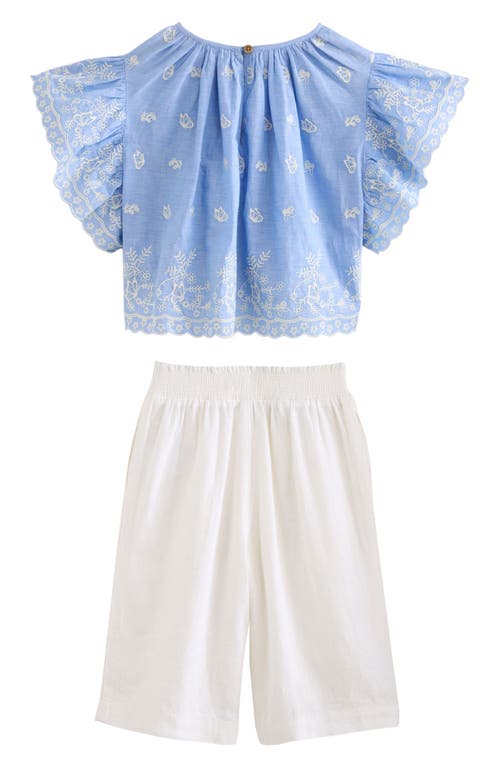 Shop Next Kids' Flutter Sleeve Top & Crop Pants Set In Blue White