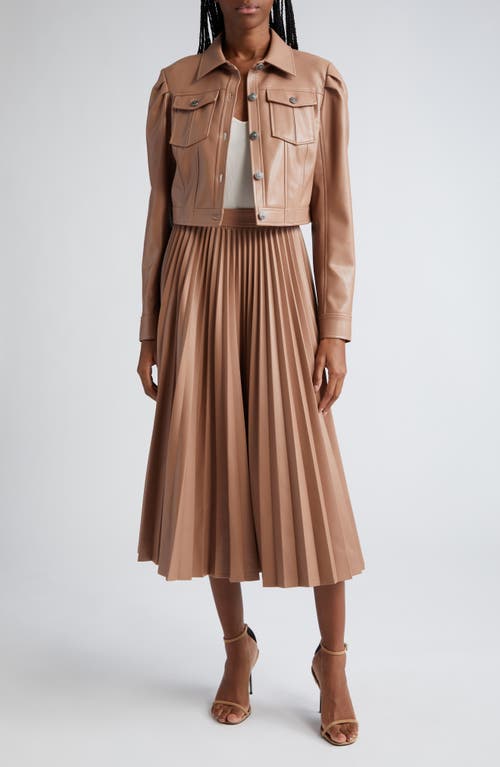 Shop Cinq À Sept Maree Pleat Faux Leather Skirt In Mocha