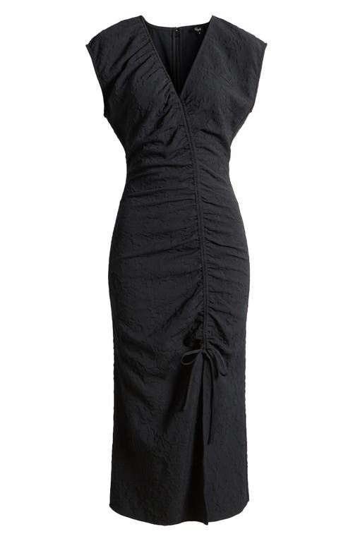 Shop Rails Auren Textured Ruched Midi Dress In Black Jacquard