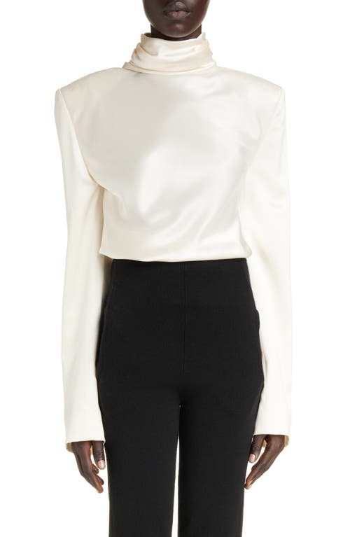 Saint Laurent Scrunch Neck Shoulder Pad Silk Top in Craie at Nordstrom, Size 10 Us