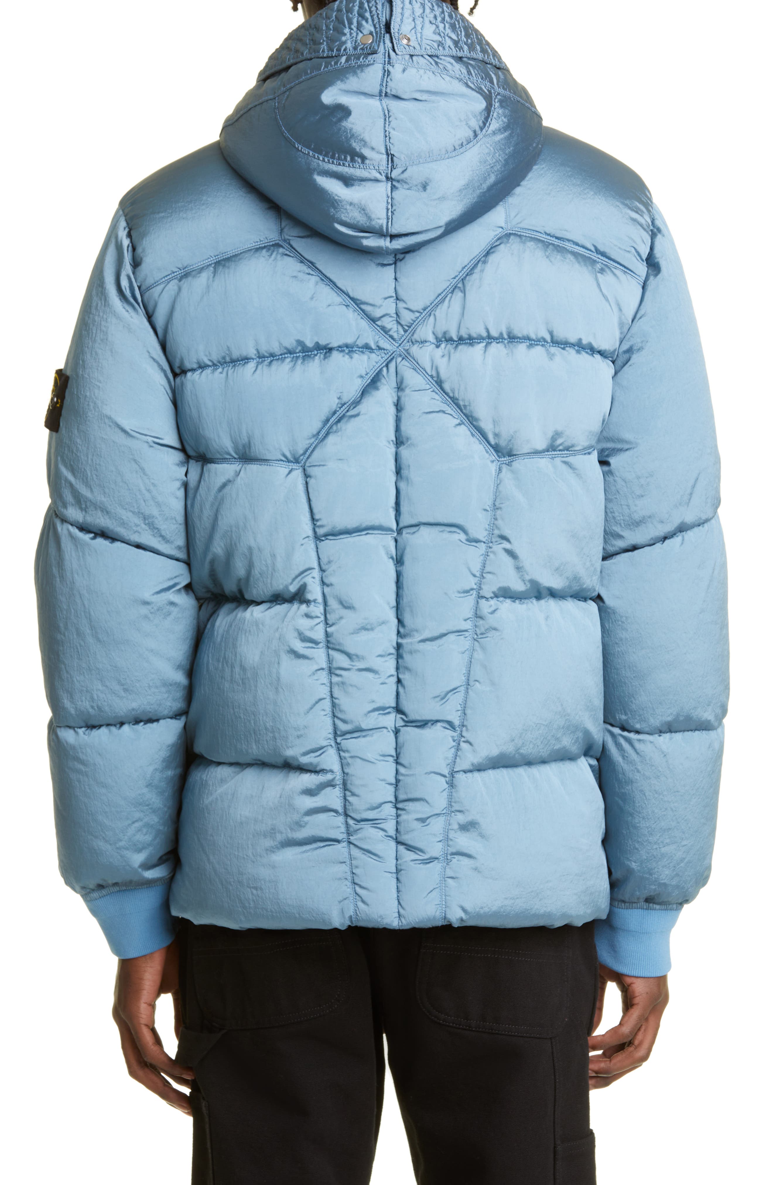 recycled nylon hooded down jacket