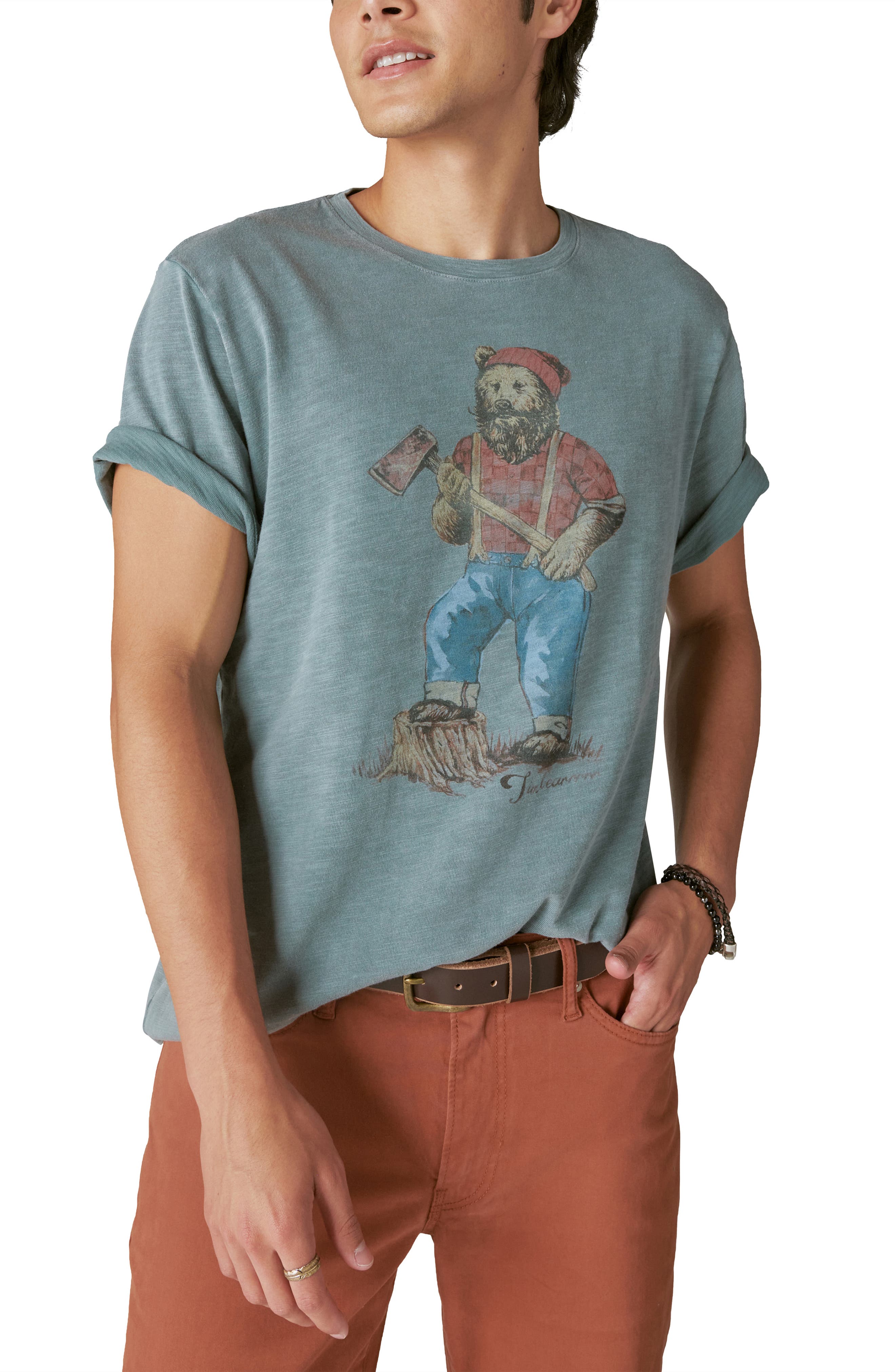 Lucky Brand Lumbear Jack Graphic T-Shirt in Lead