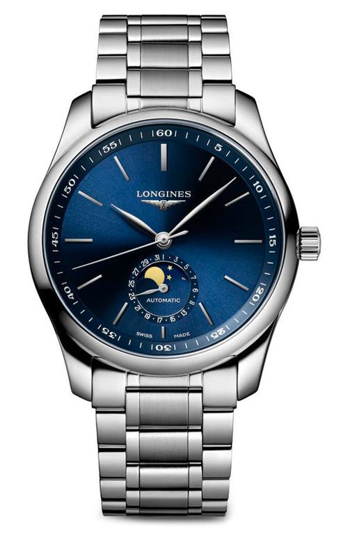 Longines Master Automatic Bracelet Watch, 40mm in Silver/Blue at Nordstrom