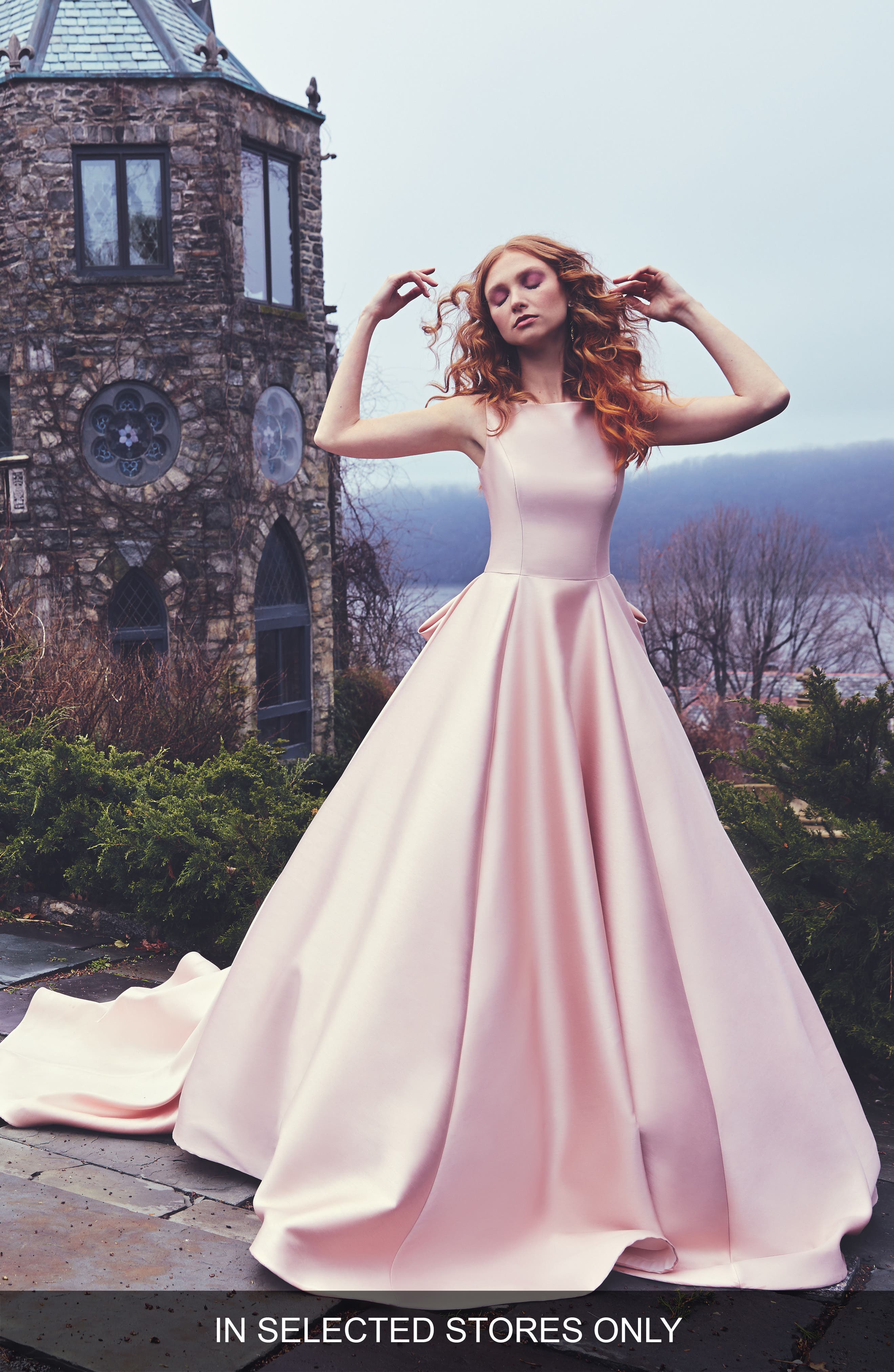 Sareh Nouri Brooklyn Bateau Neck Ballgown With Cathedral Train, Size IN STORE ONLY - Pink