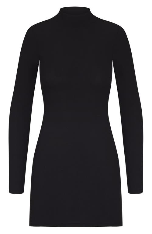 Shop Skims Soft Lounge Mock Neck Long Sleeve Minidress In Onyx