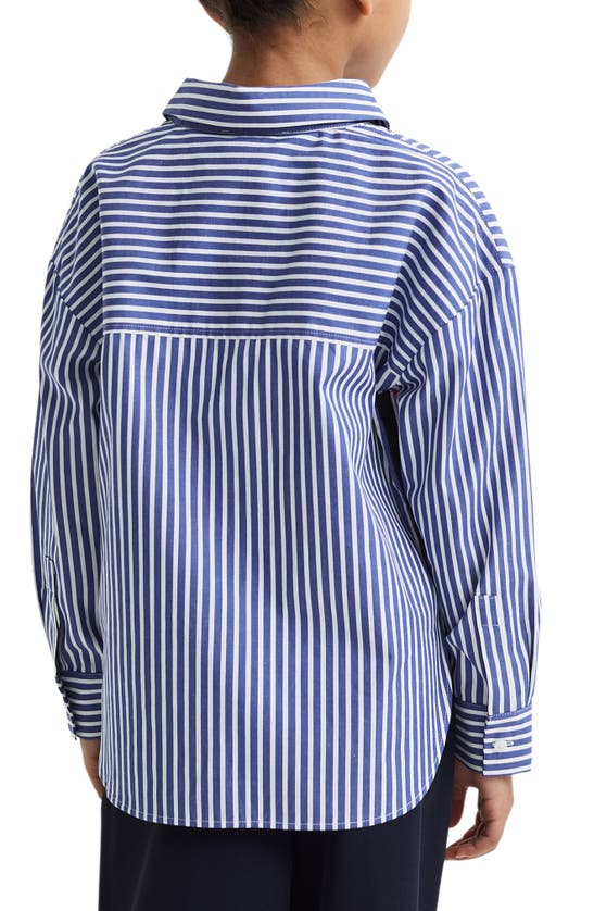 Shop Reiss Kids' Danica Sr Stripe Long-sleeve Button-up Shirt In Blue