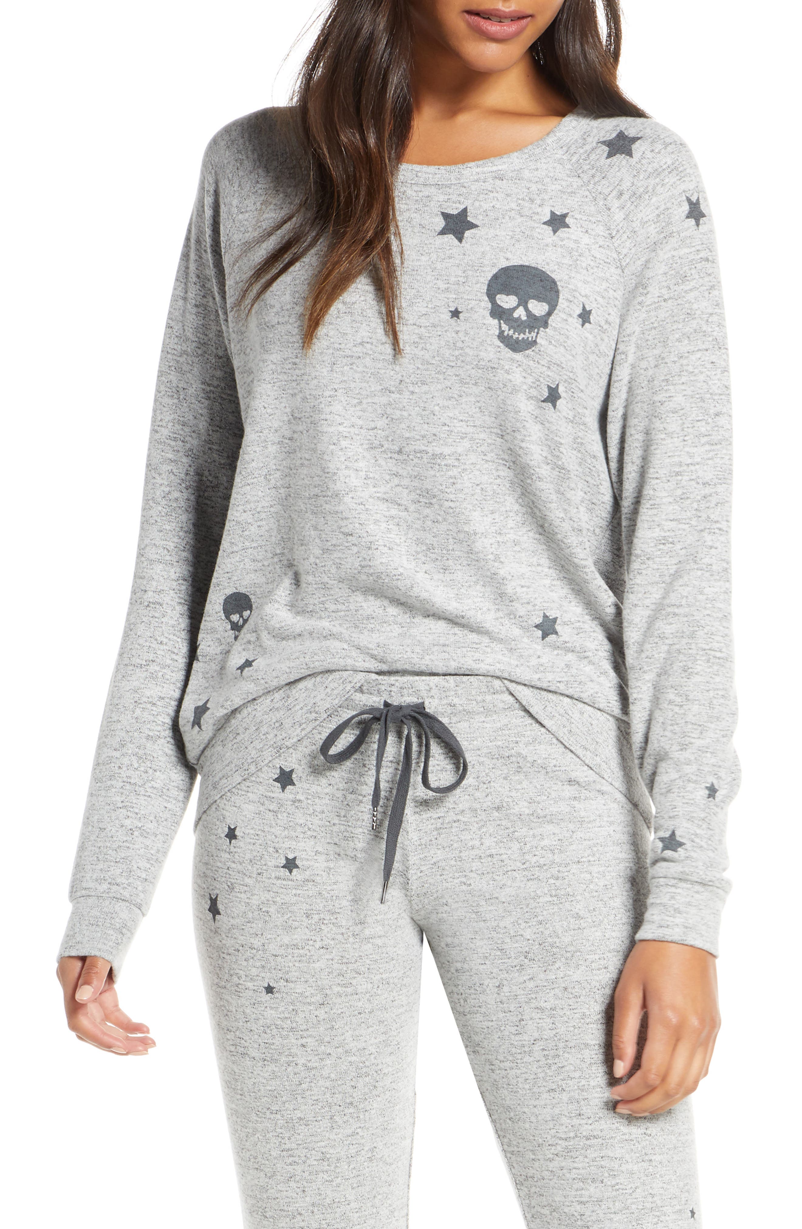 Pj Salvage Stars & Skulls Pajama Top, Grey