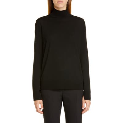 Lafayette 148 New York Split Detail Mock Neck Wool Sweater, Black