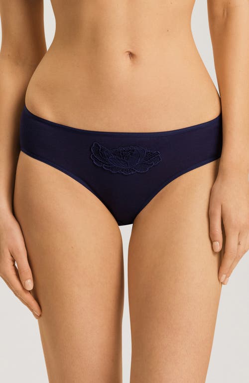 Shop Hanro Anne Embrodiered Trim High Cut Briefs In Evening Blue