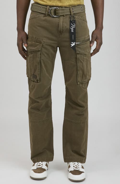 Backbone Belted Cargo Jeans in Army Green