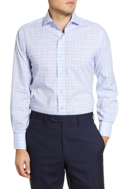 Click to view more detailed imagery on our partner's website Lorenzo Uomo Trim Fit Easy Iron Plaid Dress Shirt In Light Blue