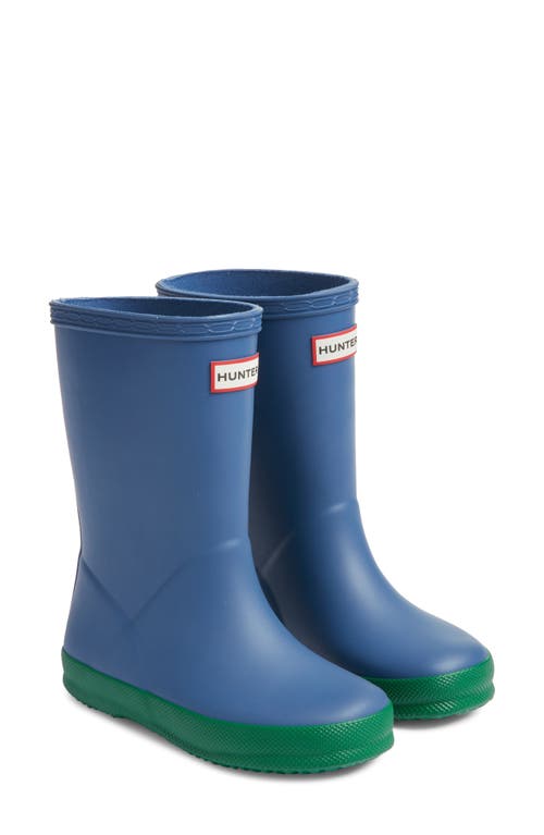 Hunter Kids' Original First Classic Waterproof Rain Boot in Peak Blue/Hyper Green