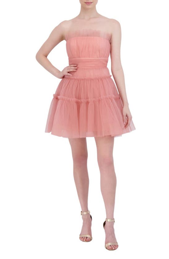 Shop Bcbgmaxazria Strapless Tulle Cocktail Dress In Mellow Rose