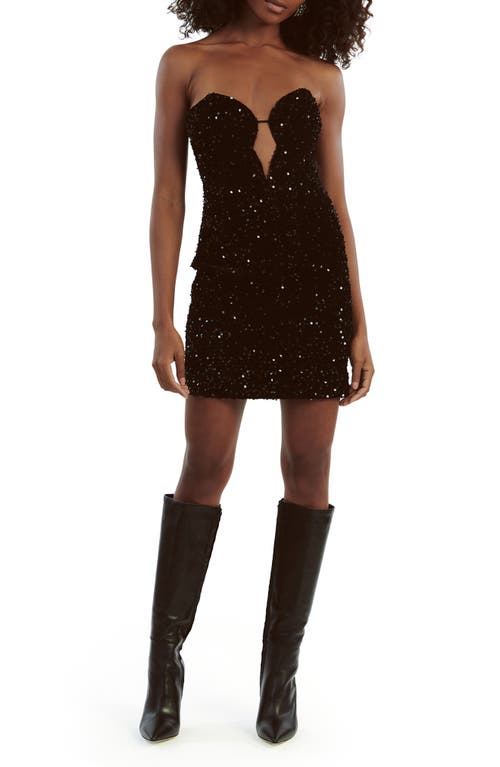 Bardot Eleni Sequin Plunge Neck Strapless Velvet Minidress In Black Sequin