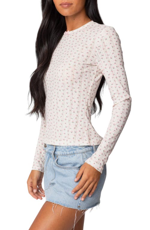 Shop Edikted Emery Floral Print Pointelle Top In Cream