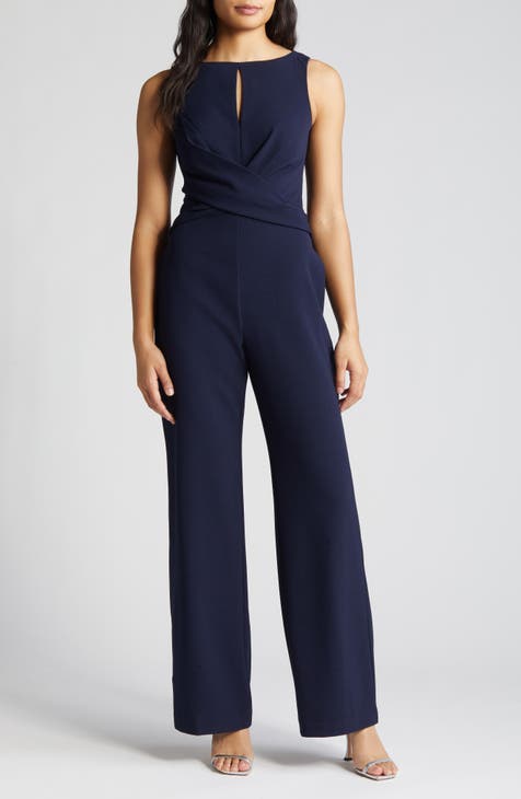 Navy Tie-Front Sleeveless Jumpsuit | SilkFred US