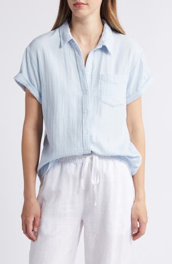 CASLON CASLON® COTTON GAUZE CAMP SHIRT