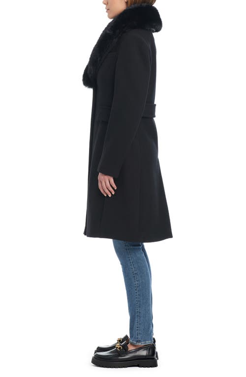 Shop Kate Spade New York Wool Blend Coat With Removable Faux Fur Collar In Black