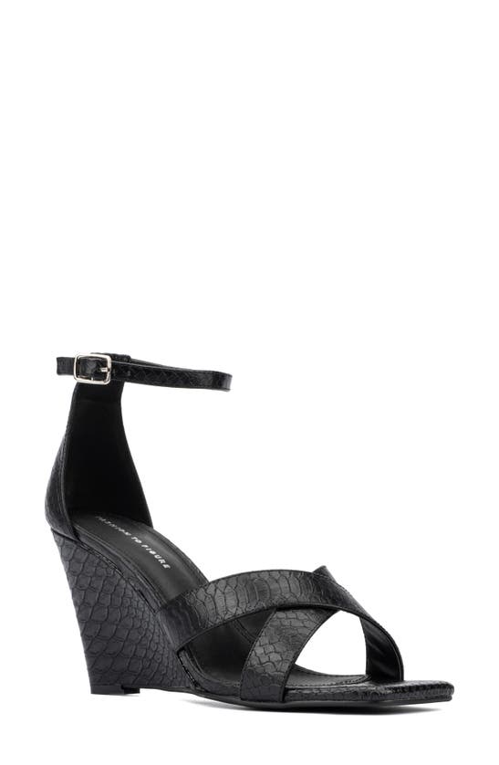 Fashion To Figure Marcie Snake Embossed Wedge Sandal In Black