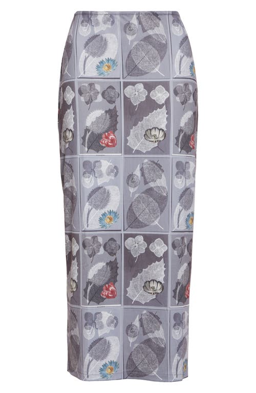 Shop Elliss Phantom Flower Rib Midi Skirt In Grey Multi