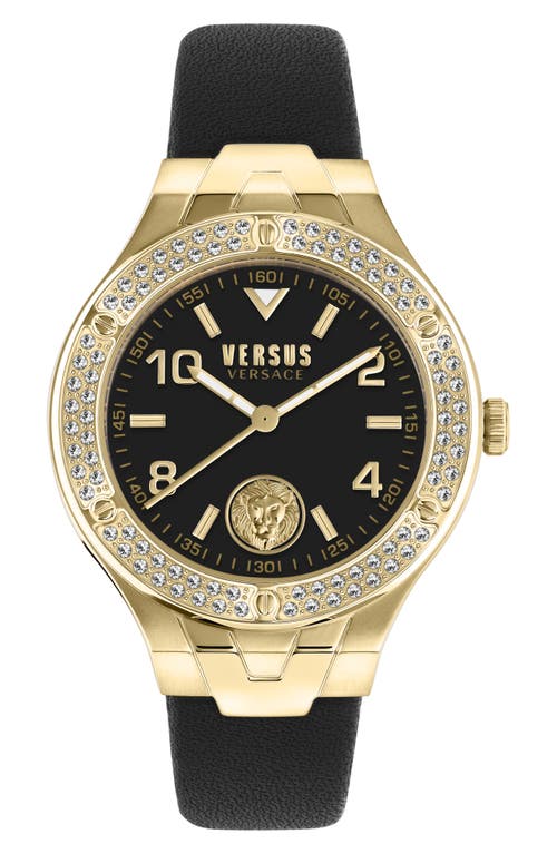 VERSUS Versace Vittoria Crystal Leather Strap Watch, 38mm in Ip Yellow Gold at Nordstrom