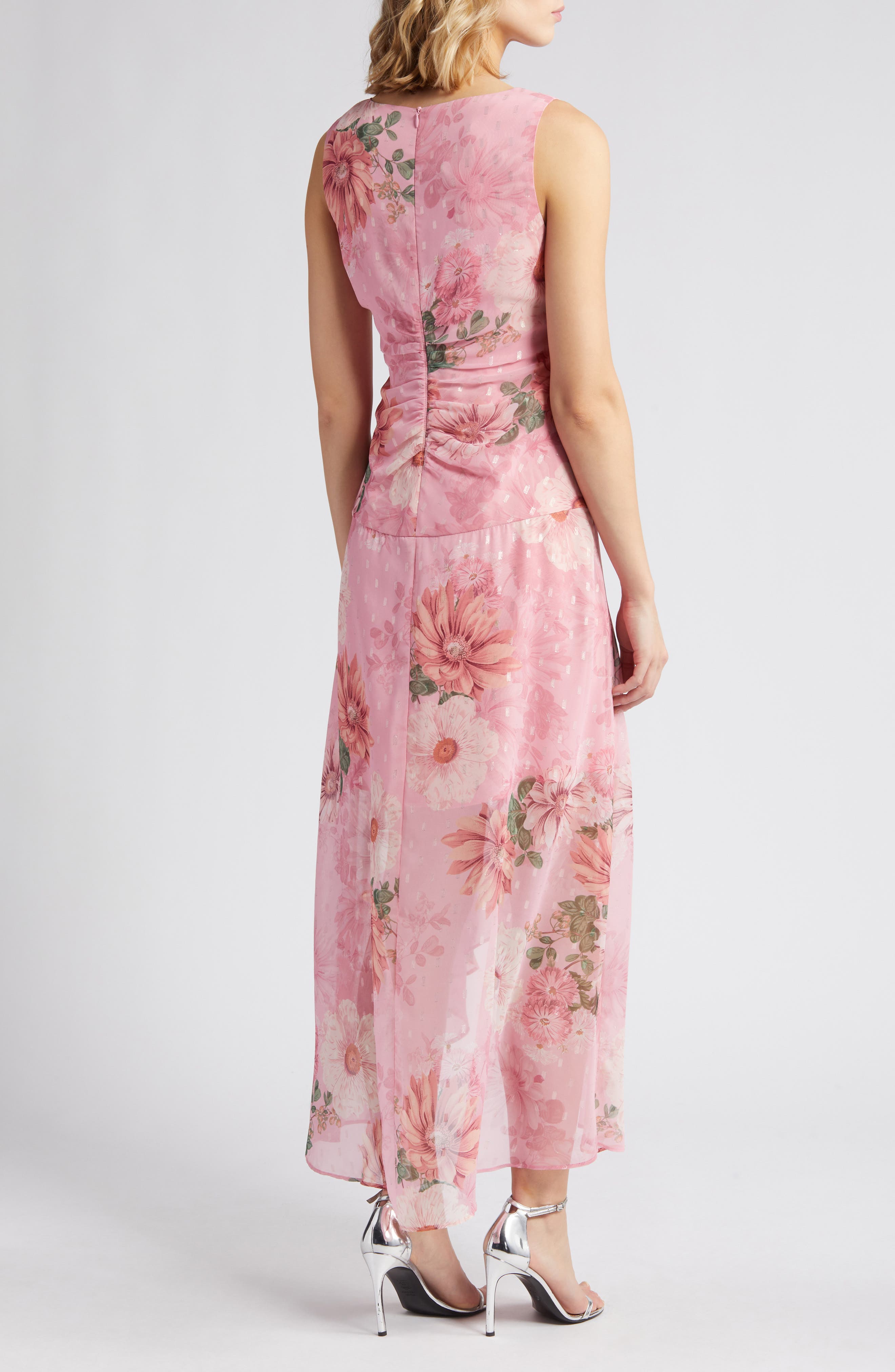 Eliza J Floral Ruched Clip Dot Chiffon Cocktail Dress | Nordstrom