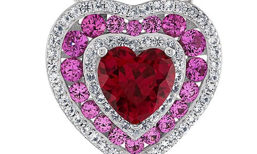 Fzn Lab Created Ruby Crystal Heart Pendant Necklace In Red/silver
