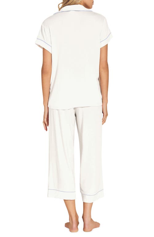 Eberjey Gisele Jersey Knit Crop Pajamas In White/ Ice Blue