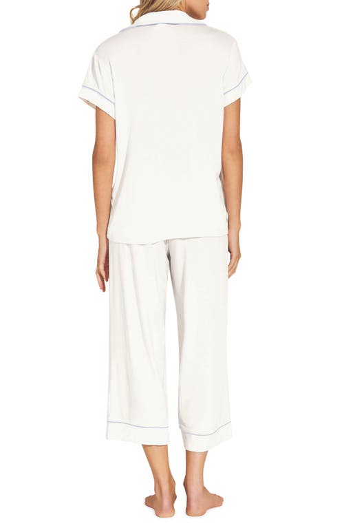 Shop Eberjey Gisele Jersey Knit Crop Pajamas In White/ice Blue