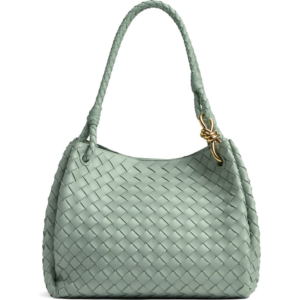 Bottega Veneta Large Andiamo Intrecciato Leather Top Handle Bag In New Sauge- Brass