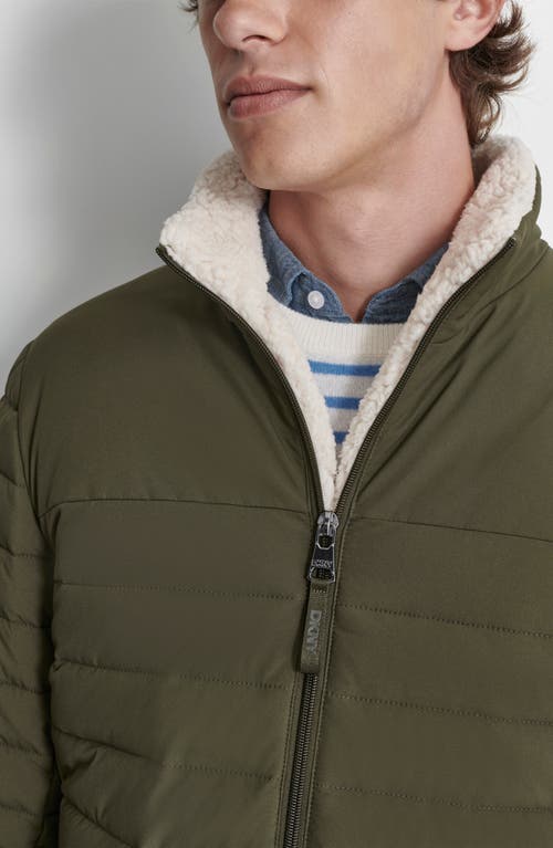 Dkny Water Resistant Faux Shearling Lined Quilted Jacket In Olive